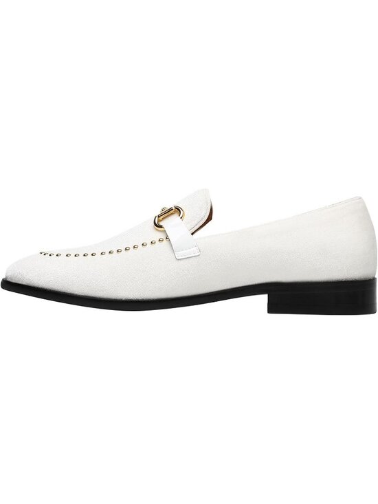 ELANROMAN Men\'s White Velvet Loafers Studded Metal Buckle Slip On Party Shoes main image 6